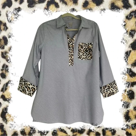 Chico's Animal Print Tunic Top Size 4/6 (0) All-Seasons Striped Pullover Shirt - Picture 1 of 11
